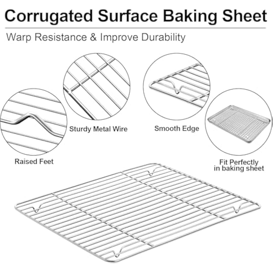 Jolof Store Stainless Steel Baking Tray and Rack Set | 4-Piece Cookie Sheet