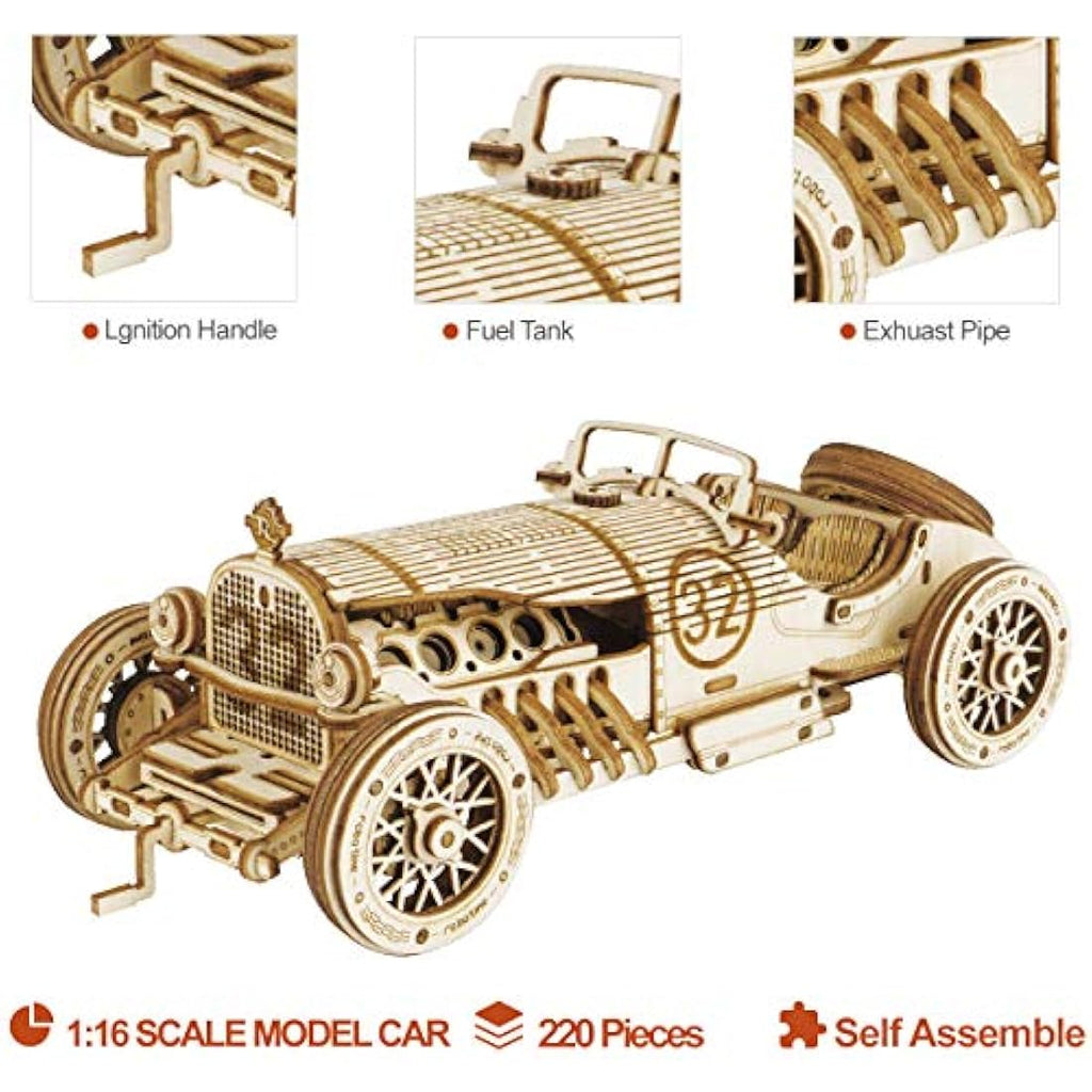ROBOTIME 3D Wooden Puzzle Grand Prix Car Model Kit - Mechanical Craft