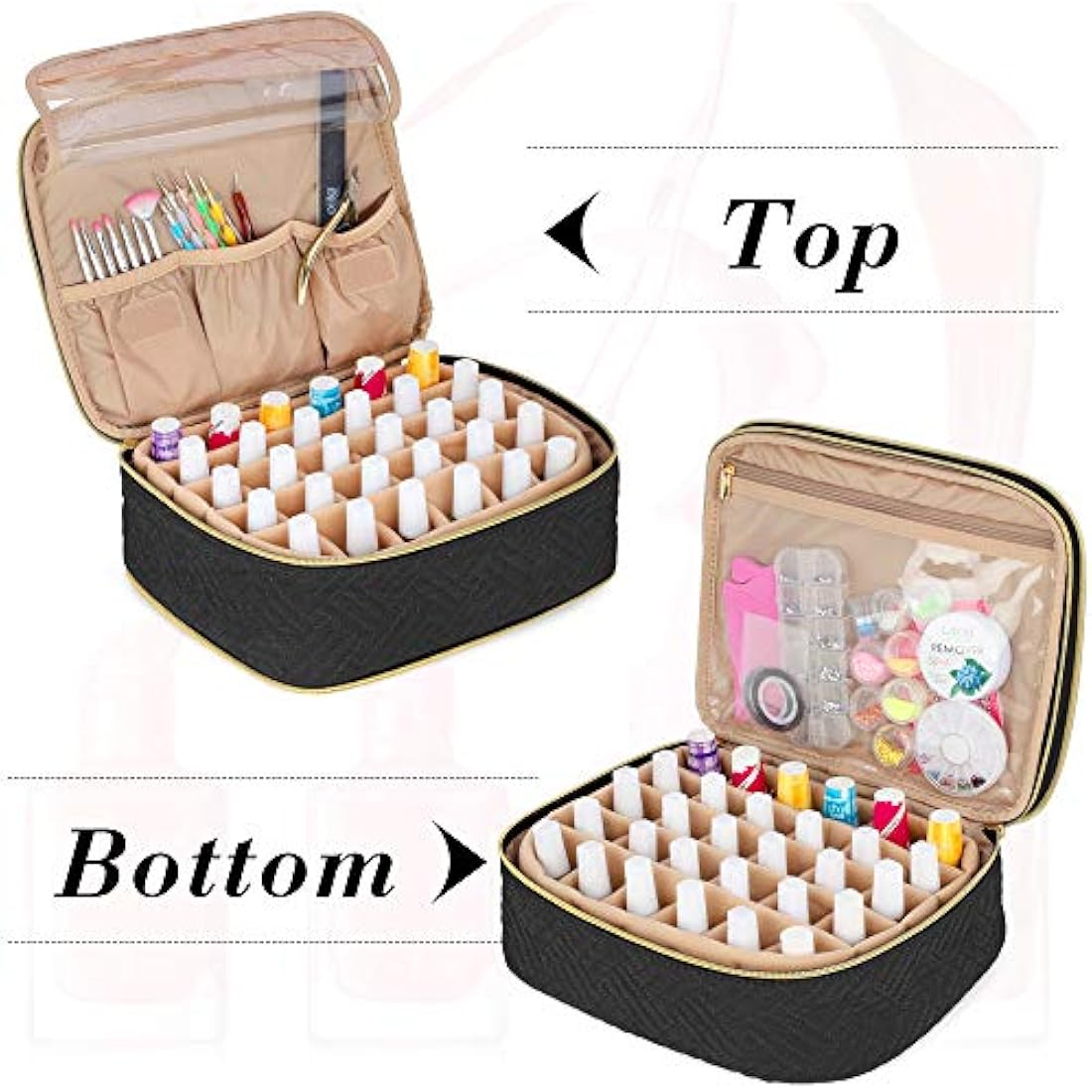 Luxja Detachable 2-Layer Nail Polish Case - Holds 60 Bottles, Black