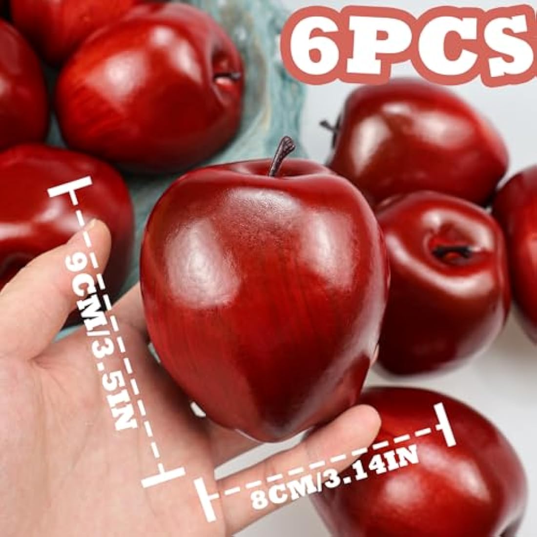 Lorigun Artificial Red Delicious Apples – 6 Pcs Faux Fruit for Home Decor