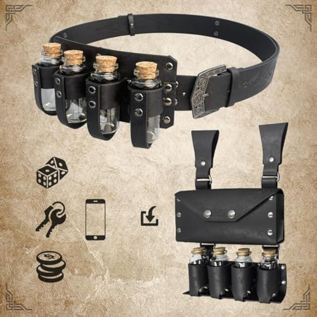 EpicCos Medieval Alchemy Belt with Potion Bottles | PU Leather Viking Pouch