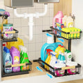 Miyawell 2-Pack Under Sink Organizer | 2-Tier Sliding Metal Cabinet Shelf
