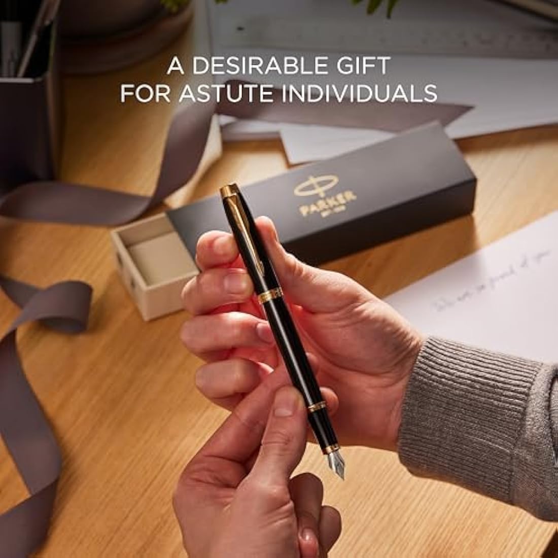 Parker IM Fountain Pen – Grey Lacquer with Gold Trim, Fine Nib