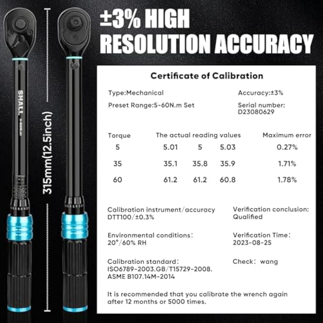 Shall 3/8" Torque Wrench Set (5-60Nm) 11-Piece Kit for Cars & Motorcycles
