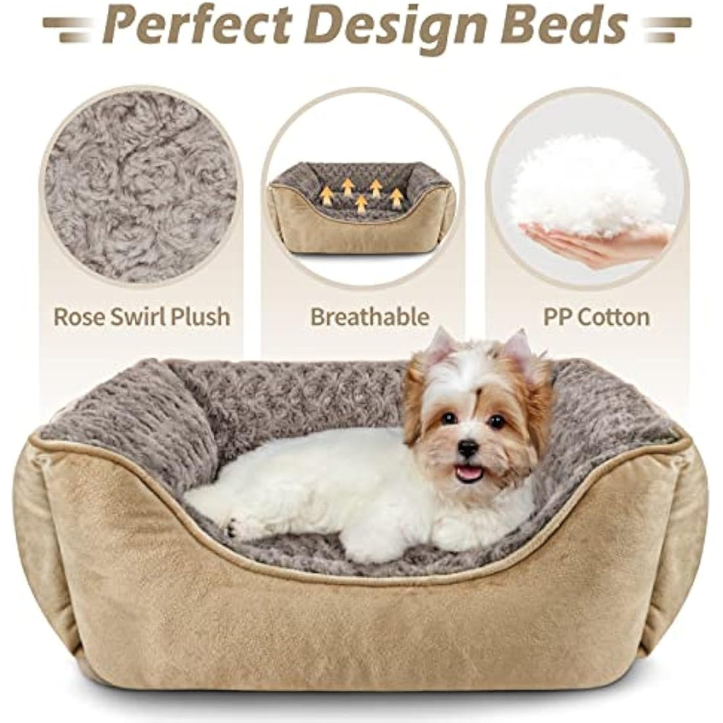 JOEJOY Calming Dog Bed – Washable Plush Anti-Anxiety Pet Bed, Beige, XXL