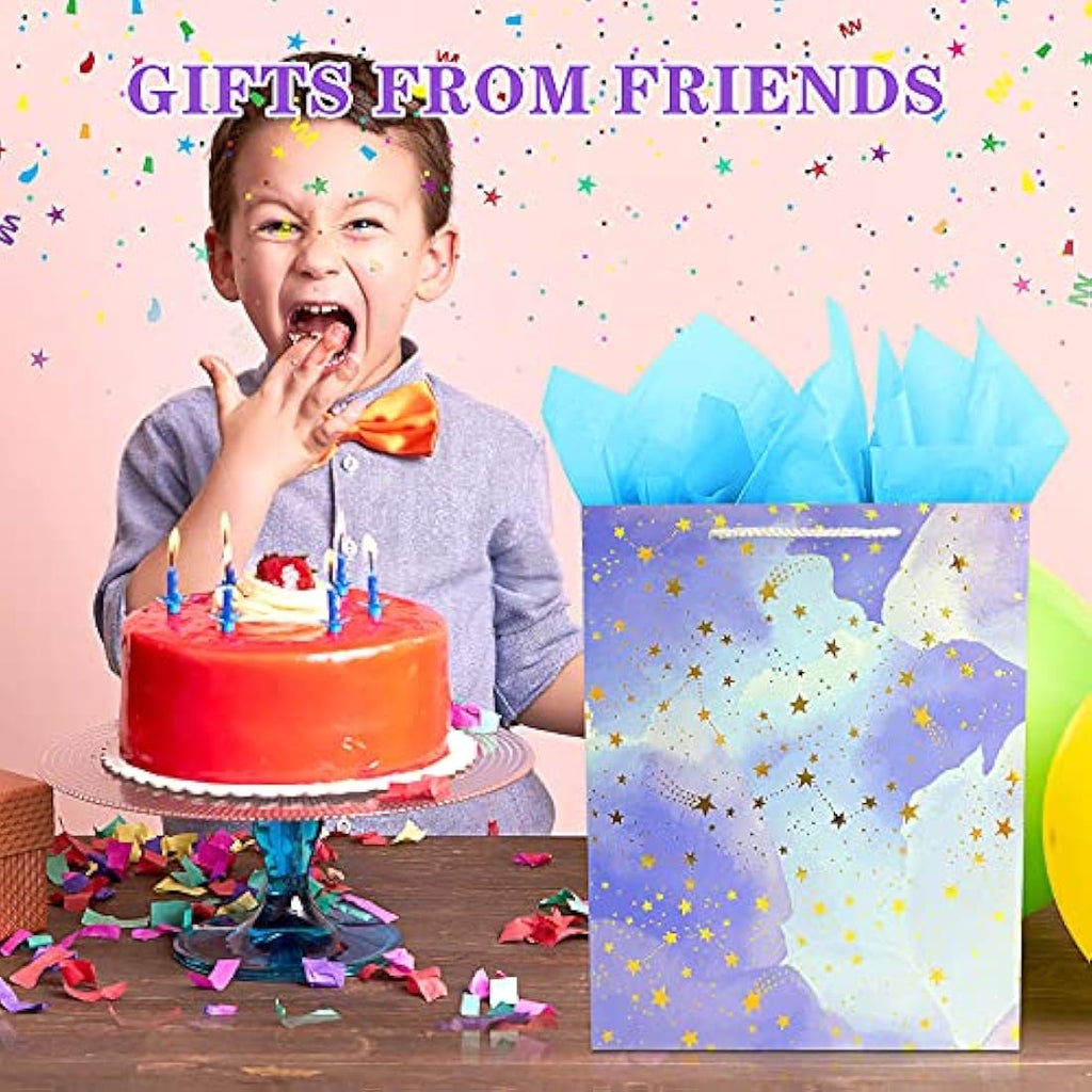 Large Gift Bags with Tissue Paper – 2 Pack Pink & Blue Set
