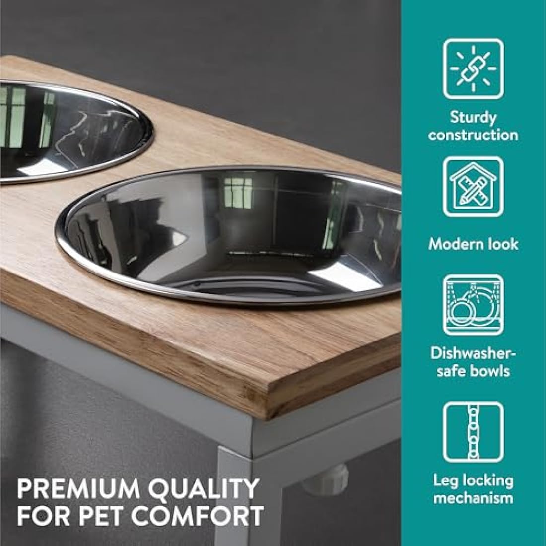 Navaris Large Elevated Wooden Dog Bowl Stand – Foldable Pet Feeder