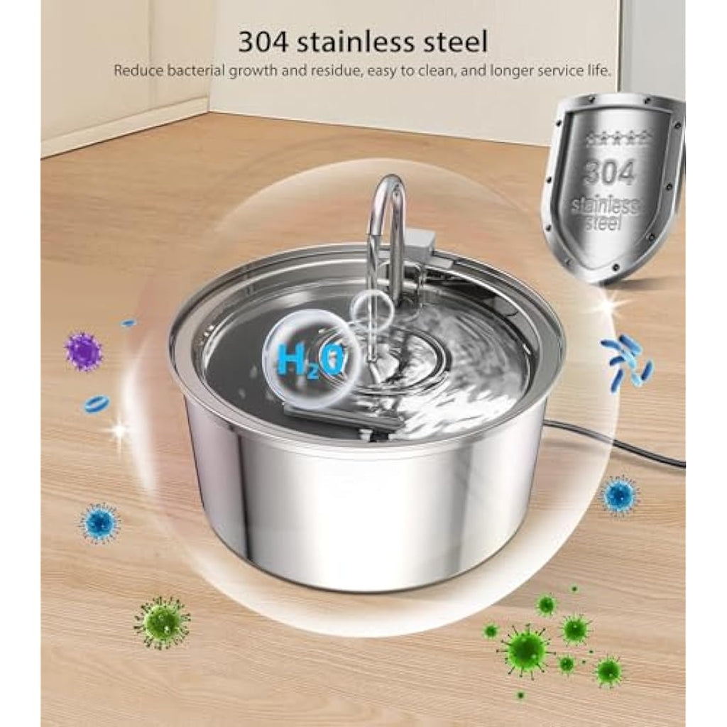 TOMXCUTE 3.2L Stainless Steel Cat Water Fountain | Ultra-Quiet Pet Dispenser