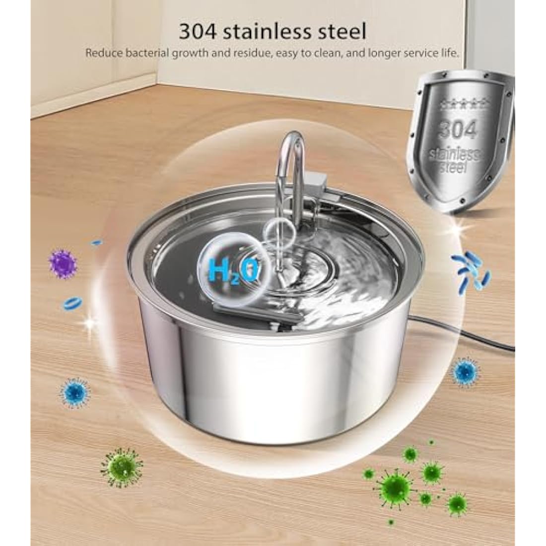 TOMXCUTE 3.2L Stainless Steel Cat Water Fountain | Ultra-Quiet Pet Dispenser