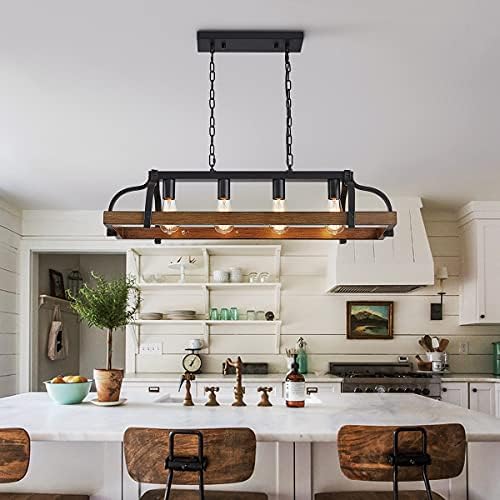 4-Light Pot Rack Chandelier – Rustic Wood Grain Kitchen Island