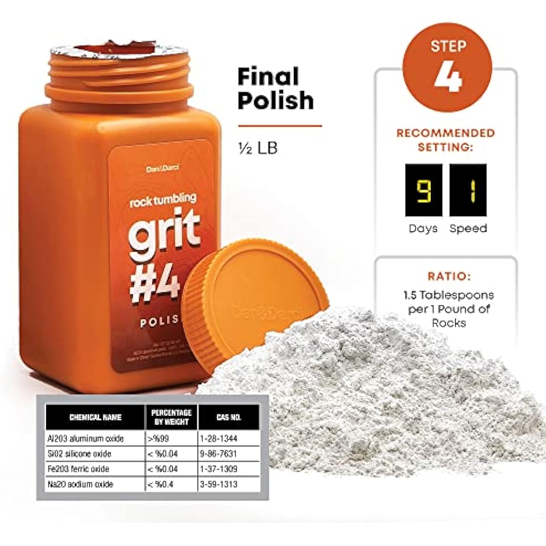Dan&Darci Rock Tumbler Grit Refill Kit | 3.5lb 4-Step Media & Pellets