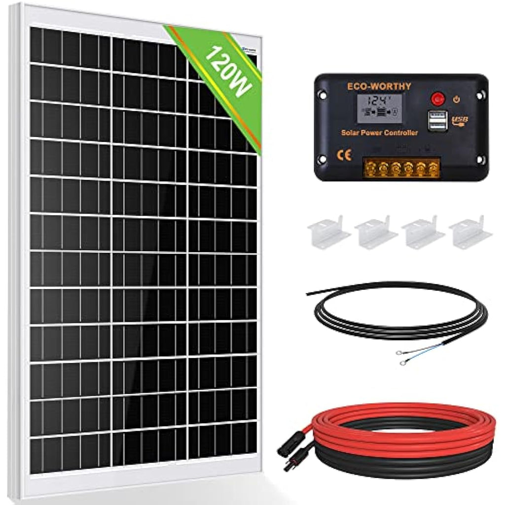 ECO-WORTHY 120W 12V Monocrystalline Solar Panel Kit for RV and Boat