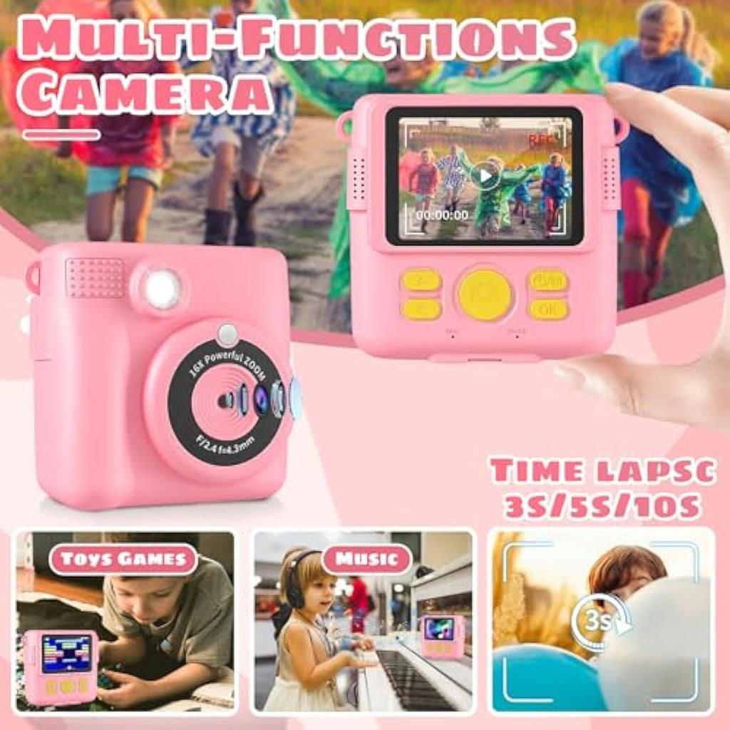 Kids Instant Print Camera - 1080P HD Digital Toy with 32GB Card
