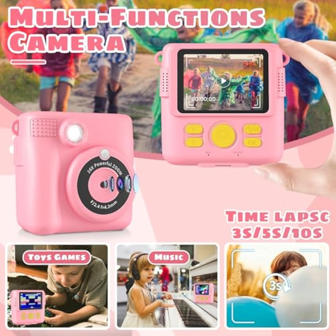 Kids Instant Print Camera - 1080P HD Digital Toy with 32GB Card