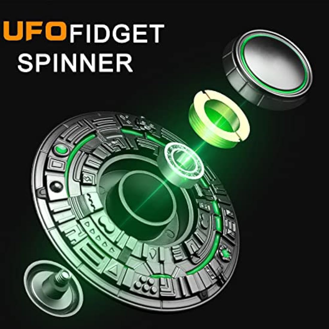 UFO Fidget Spinner – Glow in the Dark Metal Stress Relief Toy