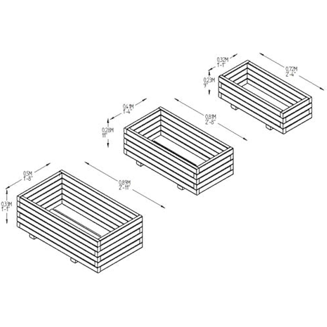 Jolof Store Rectangular Wooden Planter Set - Pressure Treated (3 Sizes)