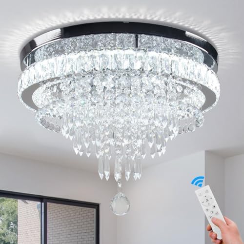 FRIXCHUR 19.7'' Crystal Chandelier - Modern Dimmable LED Flush Mount Light