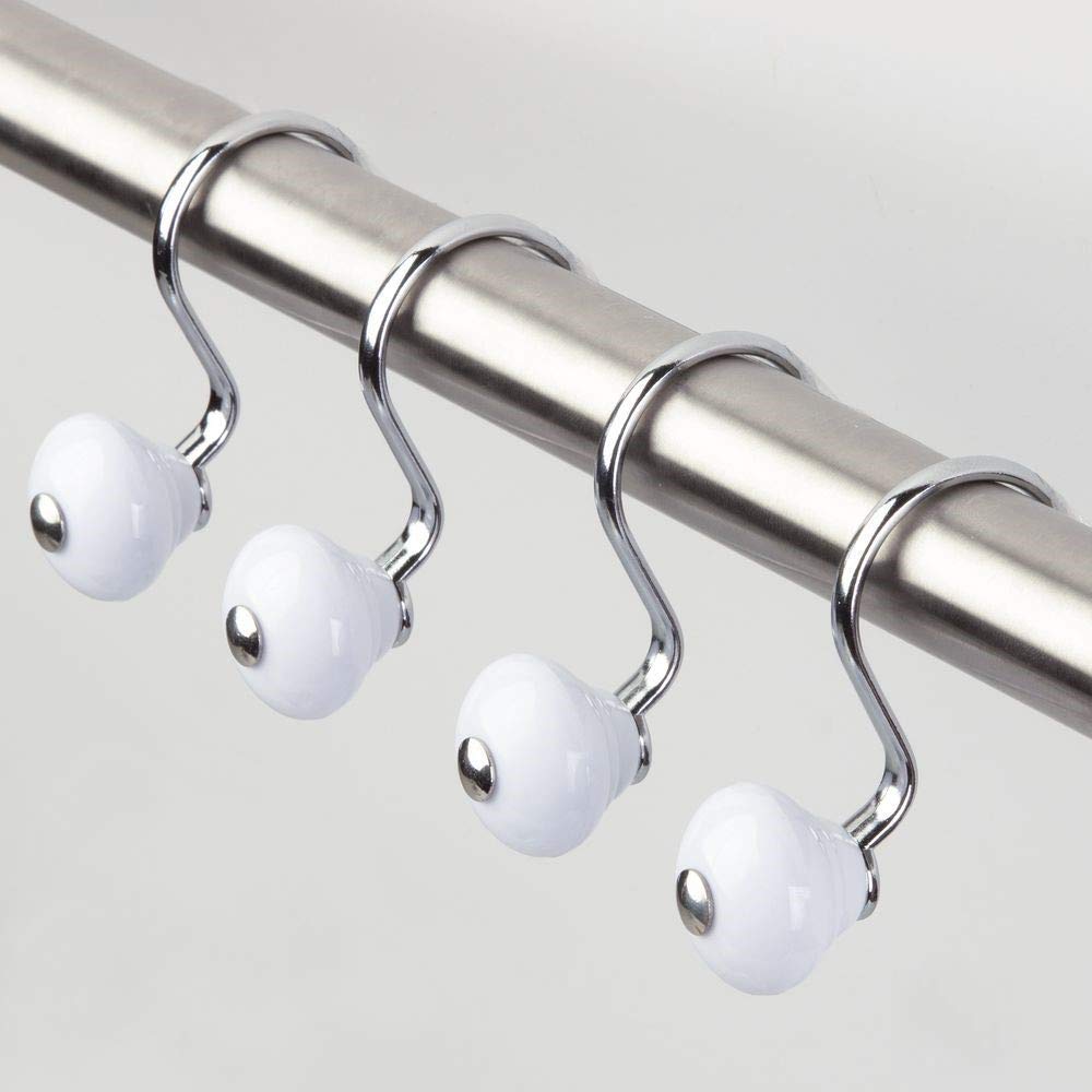 iDesign Metal and Plastic Shower Curtain Rings - Set of 12, White/Chrome