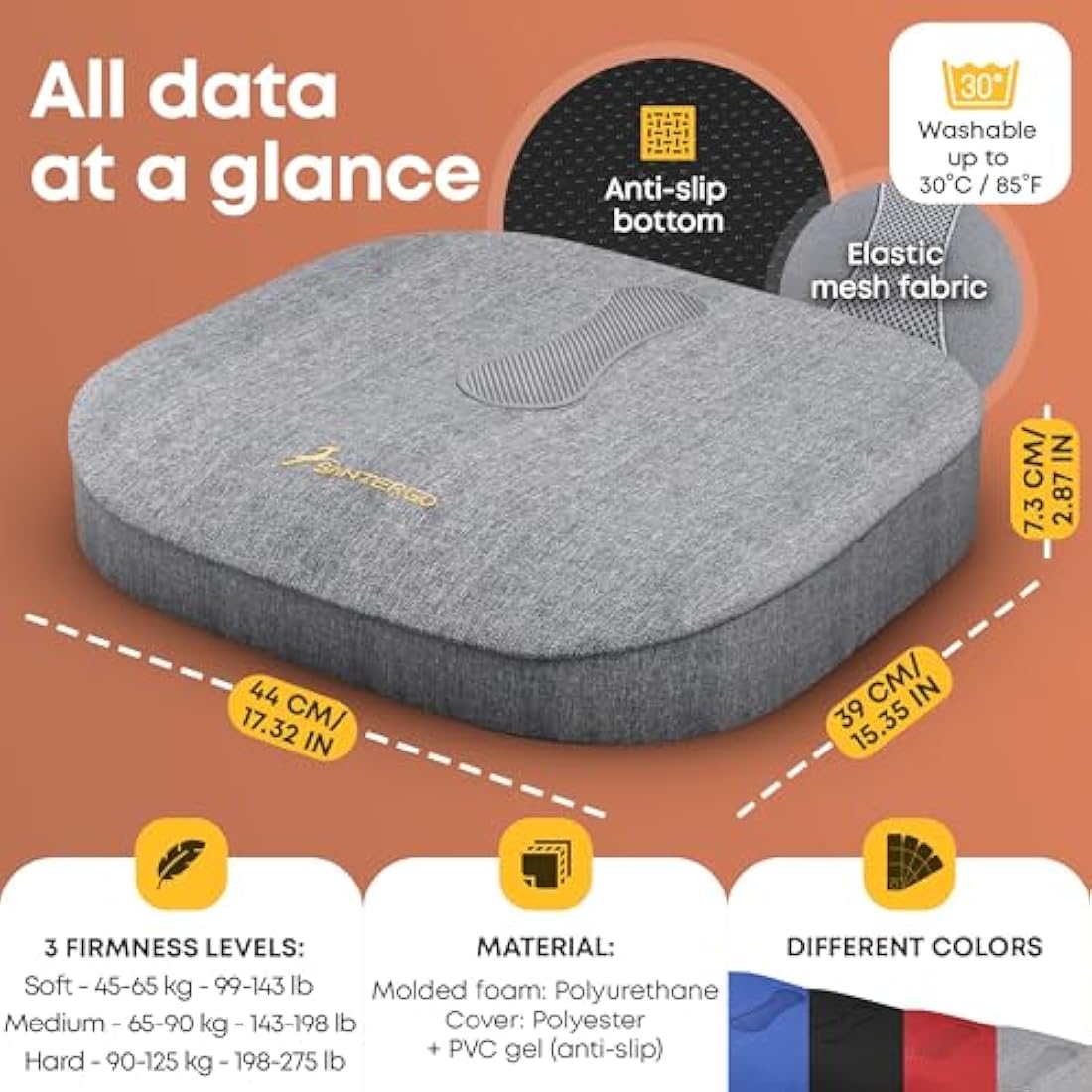 Orthopedic Seat Cushion – Patented Coccyx & Lumbar Support