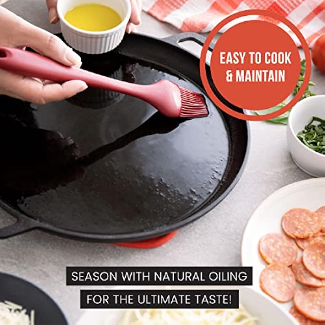 Chef Pomodoro 12-Inch Cast Iron Pizza Pan | Pre-Seasoned Griddle Skillet