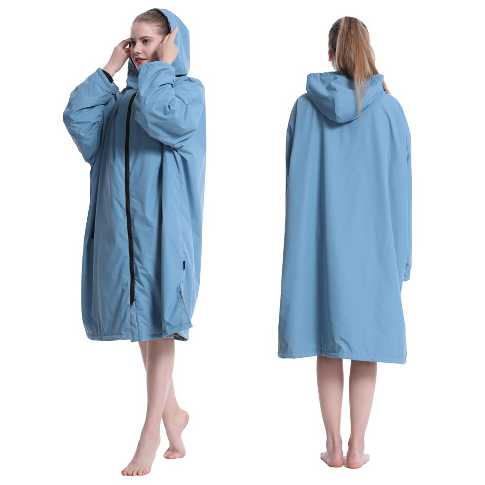 Hiturbo Waterproof Changing Robe – Fleece Lined Surf Poncho Coat in Blue