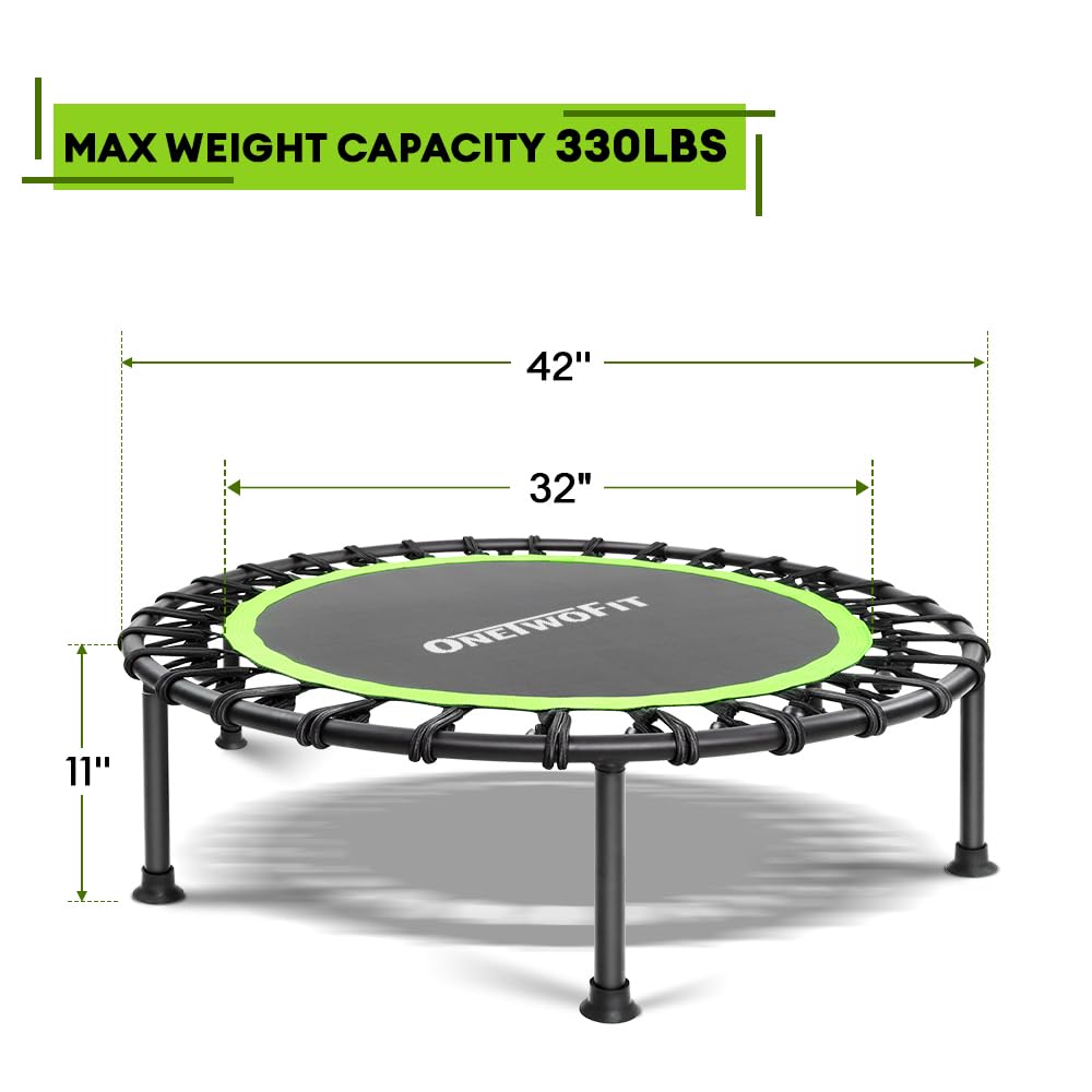 ONETWOFIT 42" Mini Trampoline – Silent Bungee Rebounder for Adults