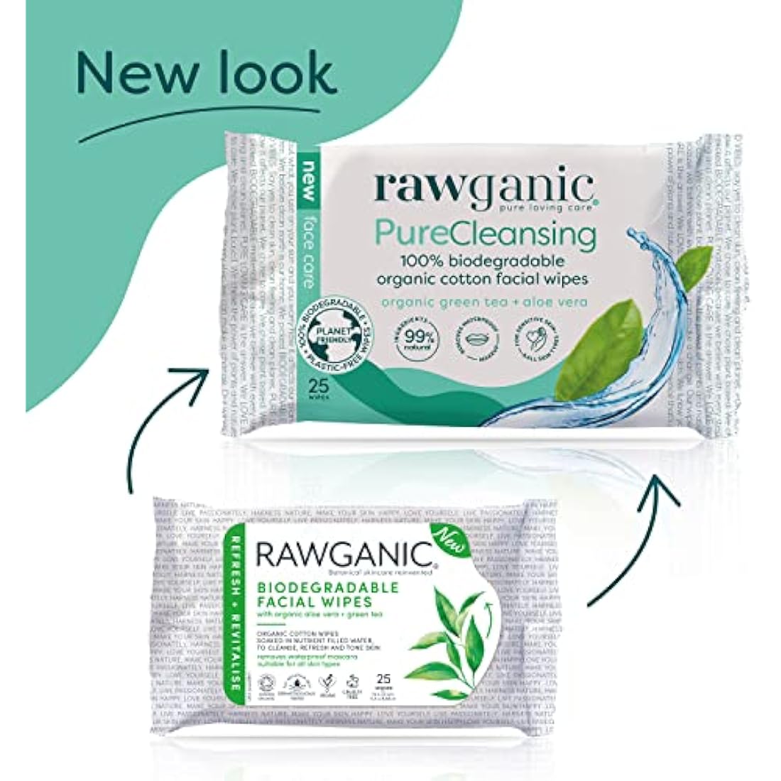 Rawganic Organic Cotton Facial Wipes – Aloe & Green Tea – 12 Packs