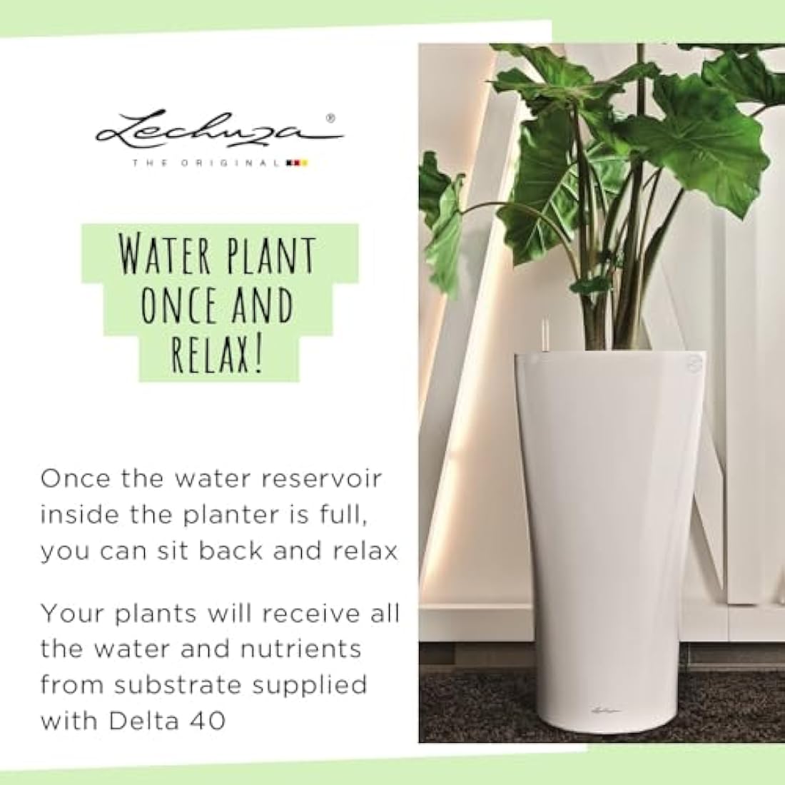 Lechuza Delta 40 Self-Watering Tall Planter – Charcoal Metallic Plastic