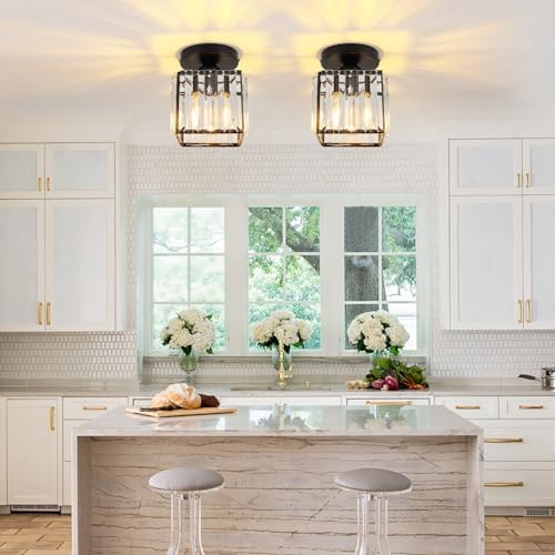 FORCOSO K9 Crystal Ceiling Light – 2-Pack Black Semi-Flush Chandelier