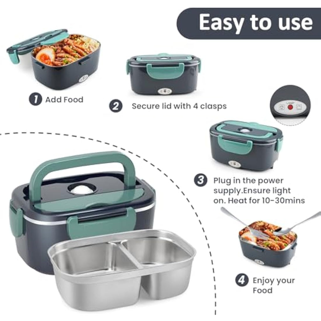 BYbrutek 100W Electric Lunch Box – 1.5L Stainless Steel Food Warmer