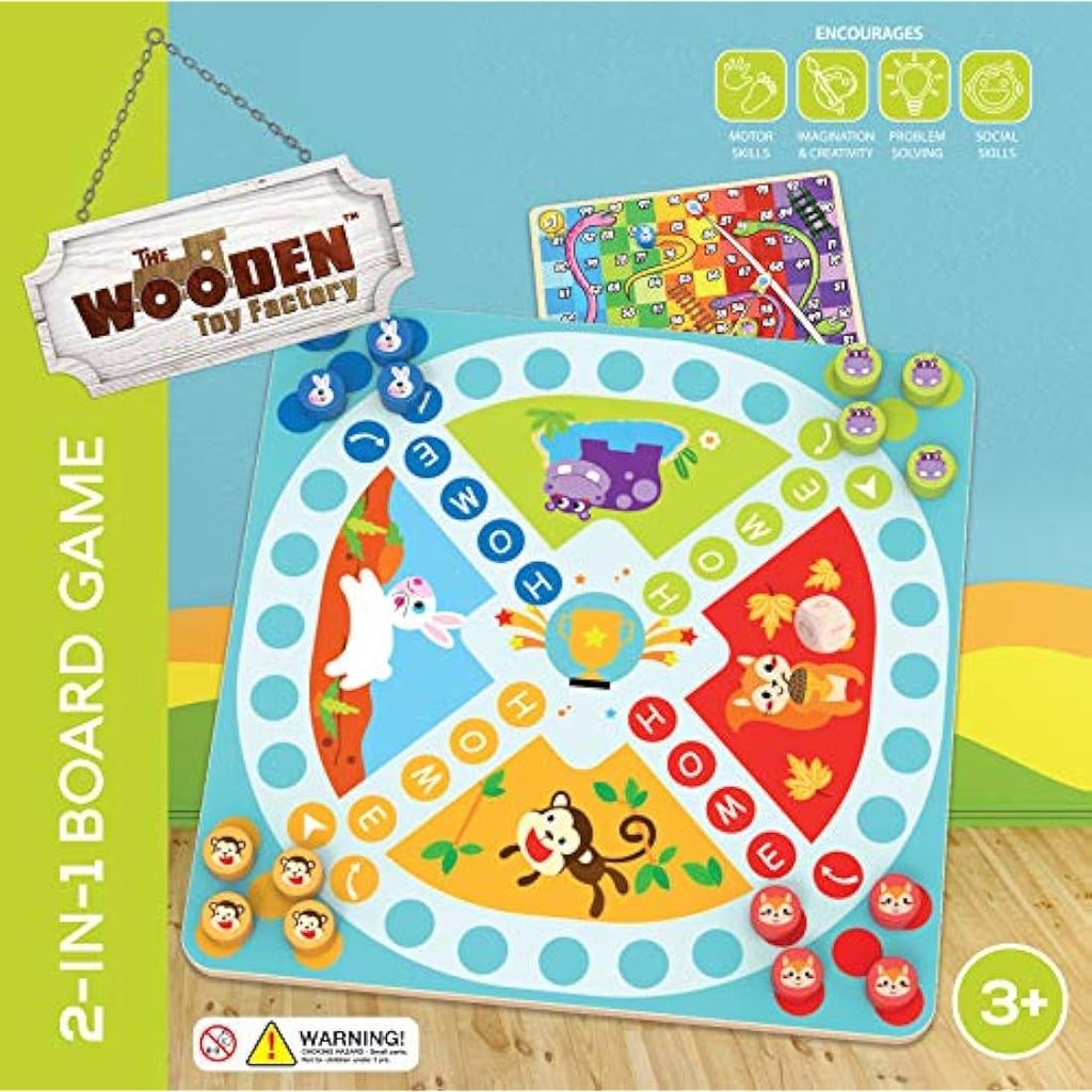 The Wooden Toy Factory 2-in-1 Snakes & Ladders Wooden Board Game