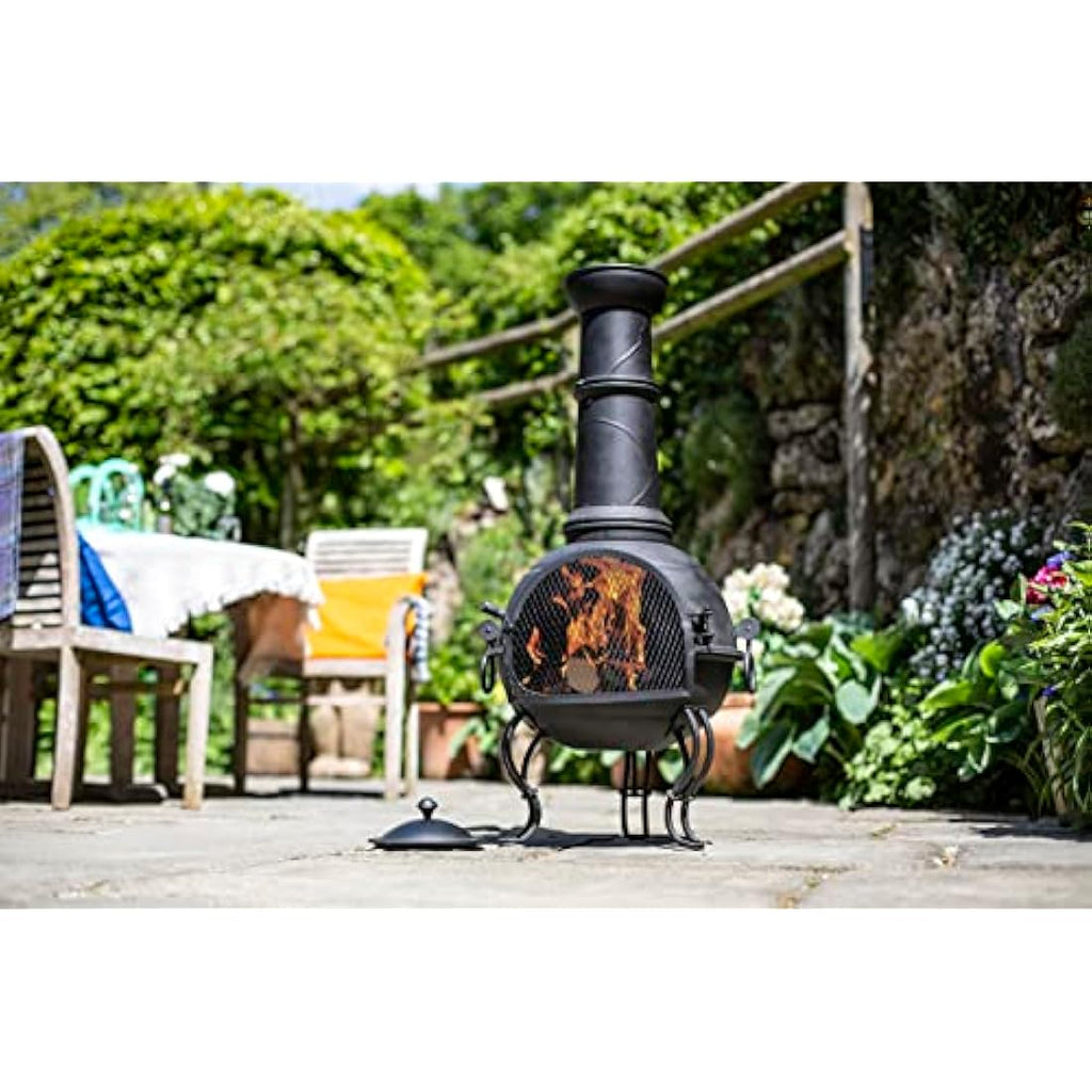 Murcia Large Steel Chiminea | Black Patio Heater with BBQ Grill