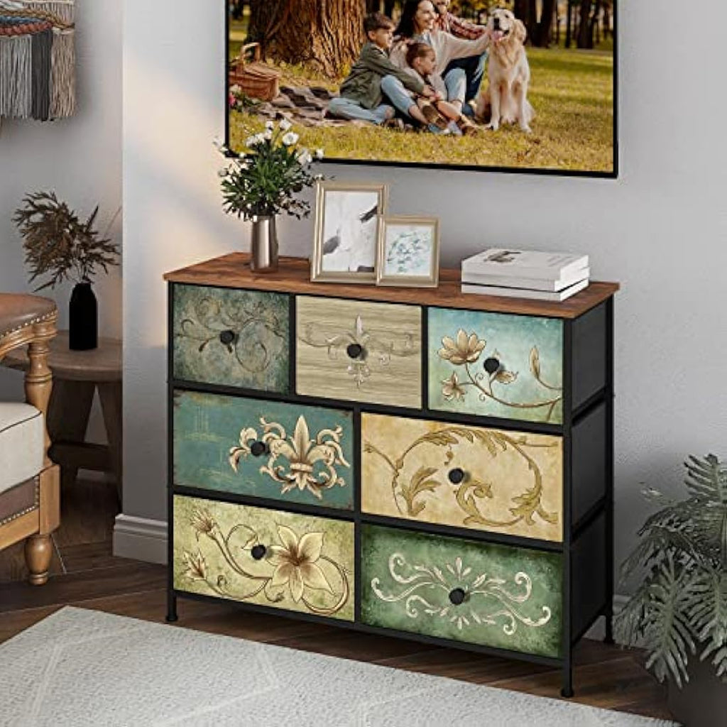 VEDECASA 7 Drawer Dresser – Vintage Fabric Chest of Drawers Storage Unit