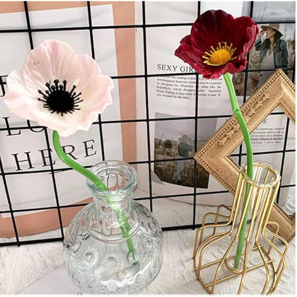 10 Stem Artificial Poppy Flowers – 11" Faux PU Anemone (Brown)