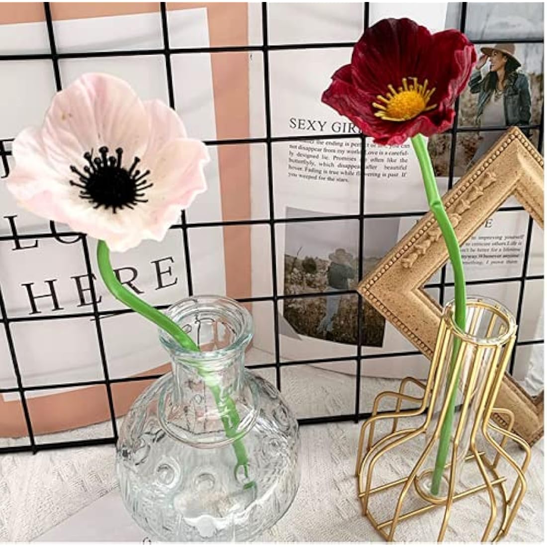 10 Stem Artificial Poppy Flowers – 11" Faux PU Anemone (Brown)