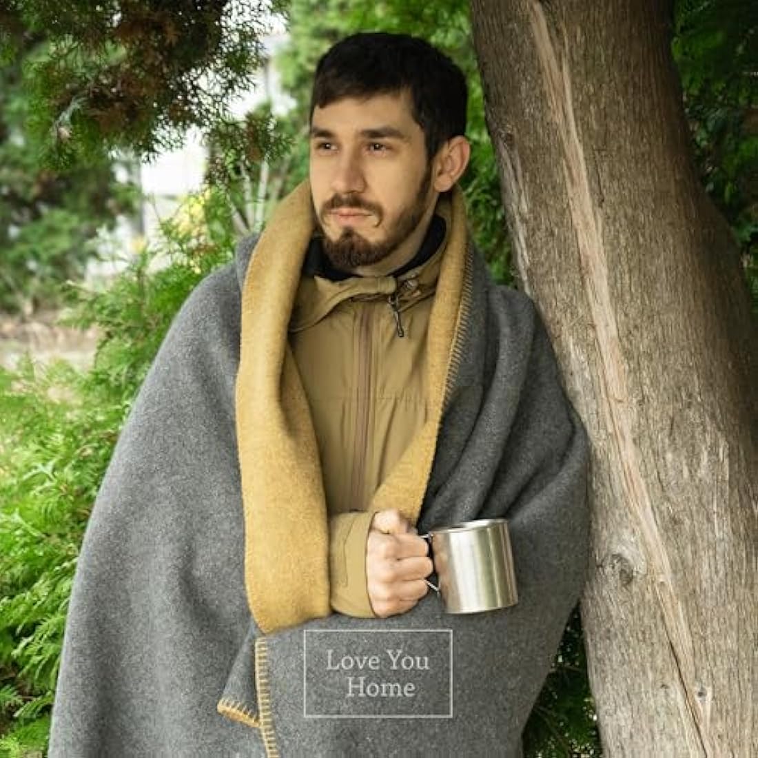 LYHome Merino Wool Travel Blanket – Warm Outdoor Camping Throw, Mustard