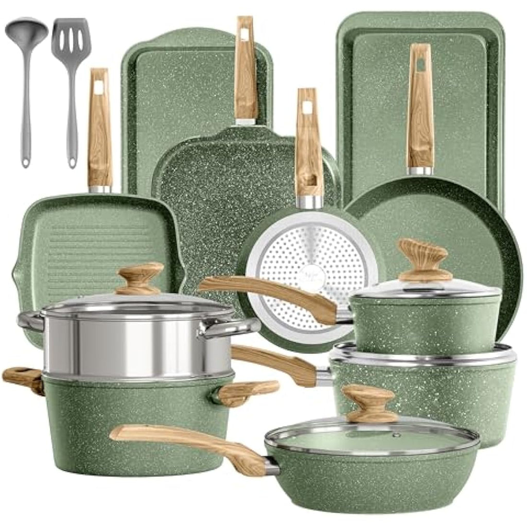 Kitchen Academy 17-Piece Granite Non-Stick Induction Cookware Set – Green