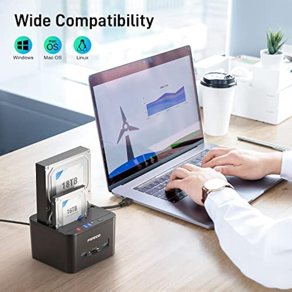 FIDECO USB 3.0 SATA HDD SSD Docking Station with Offline Clone & SD Reader