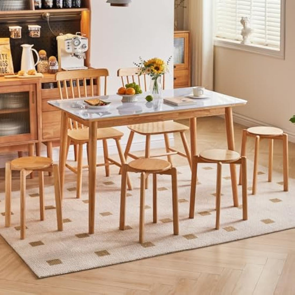 YMYNY Solid Wood Round Stools - 4-Piece Stackable Dining Stool Set, Natural