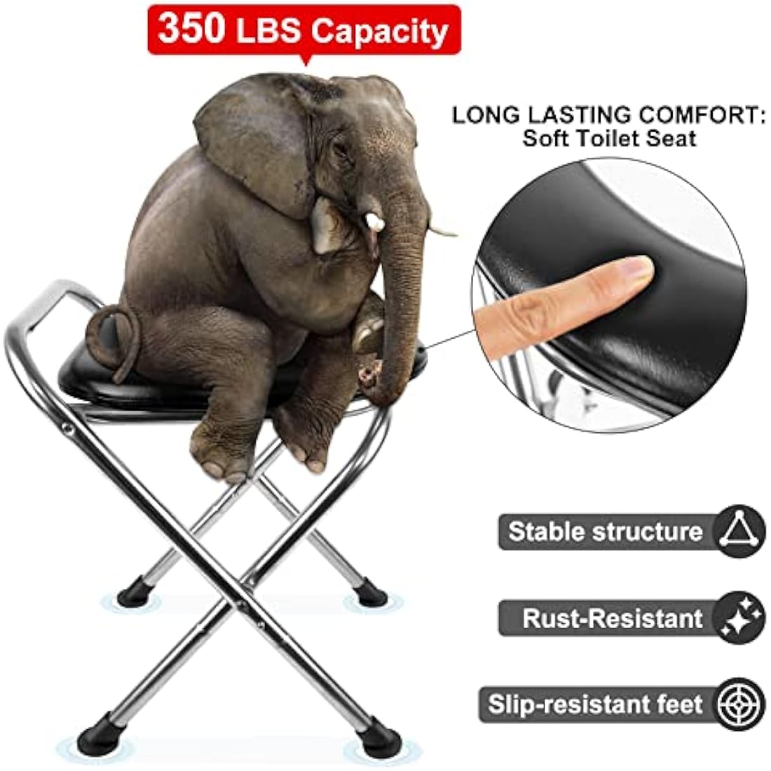 BLIKA Portable Camping Toilet – Stainless Steel Folding Potty, 350lb Capacity