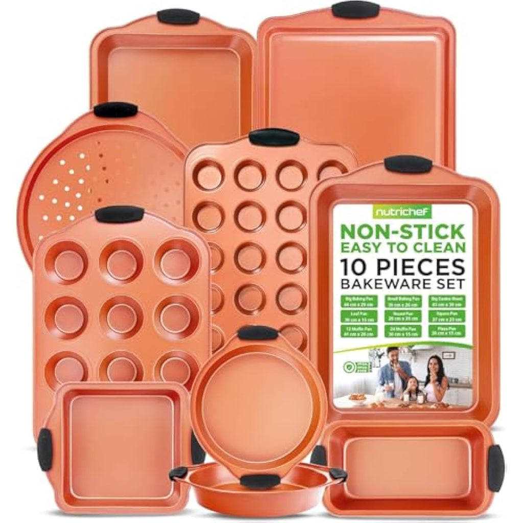 NutriChef 10-Piece Non-Stick Carbon Steel Bakeware Set – Copper