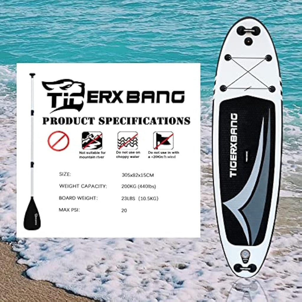 TIGERXBANG Inflatable Stand Up Paddle Board with Kayak Seat & Camera Mount