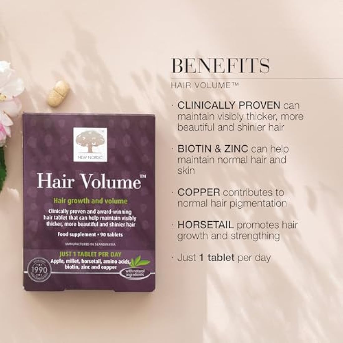 New Nordic Hair Volume Vitamins – Biotin & Apple Extract – 90 Tablets