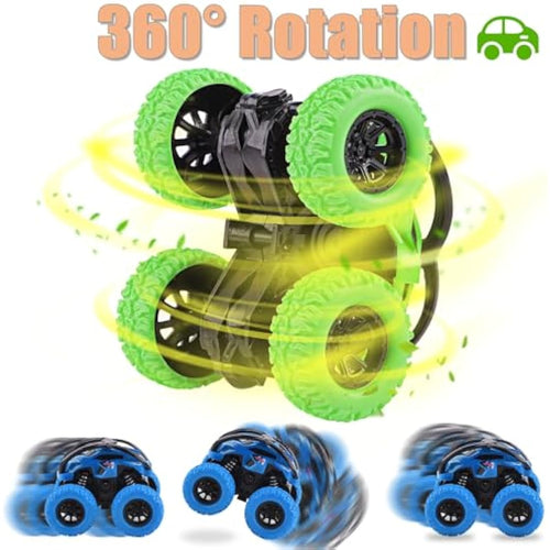2-Pack Friction Powered Stunt Cars for Toddlers - Blue/Green