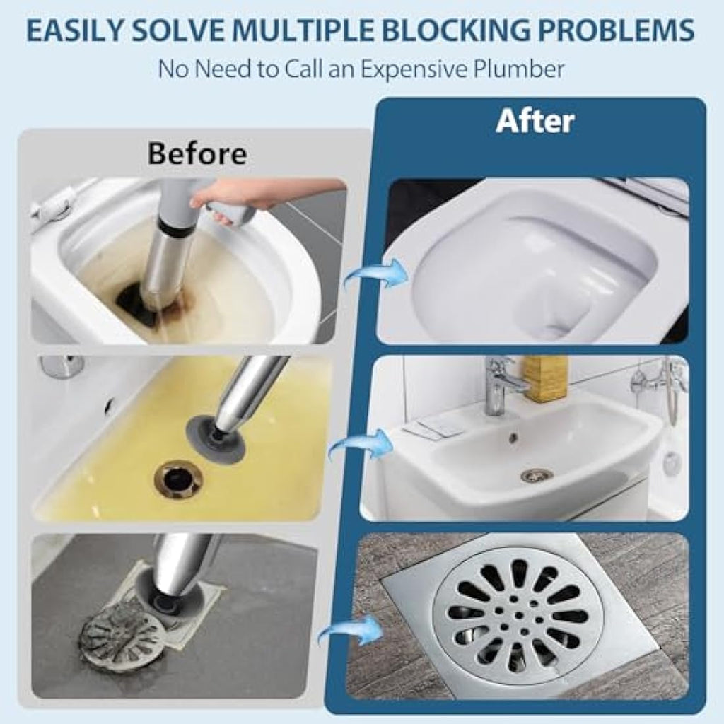 inShareplus High Pressure Toilet Plunger – Stainless Steel Drain Unblocker