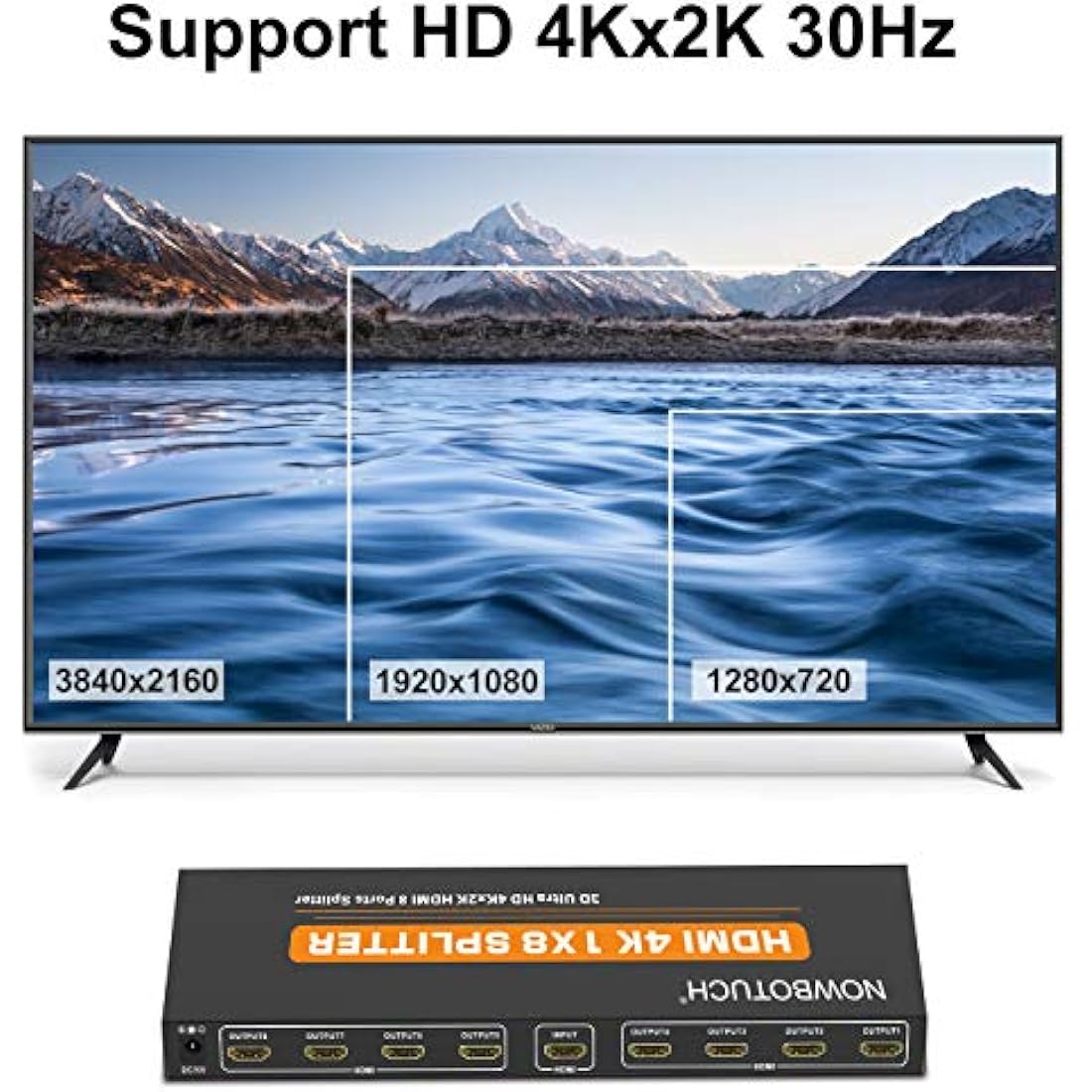 NOWBOTUCH 1x8 HDMI Splitter – 4K 1080P 1 in 8 Out Powered Metal Switch