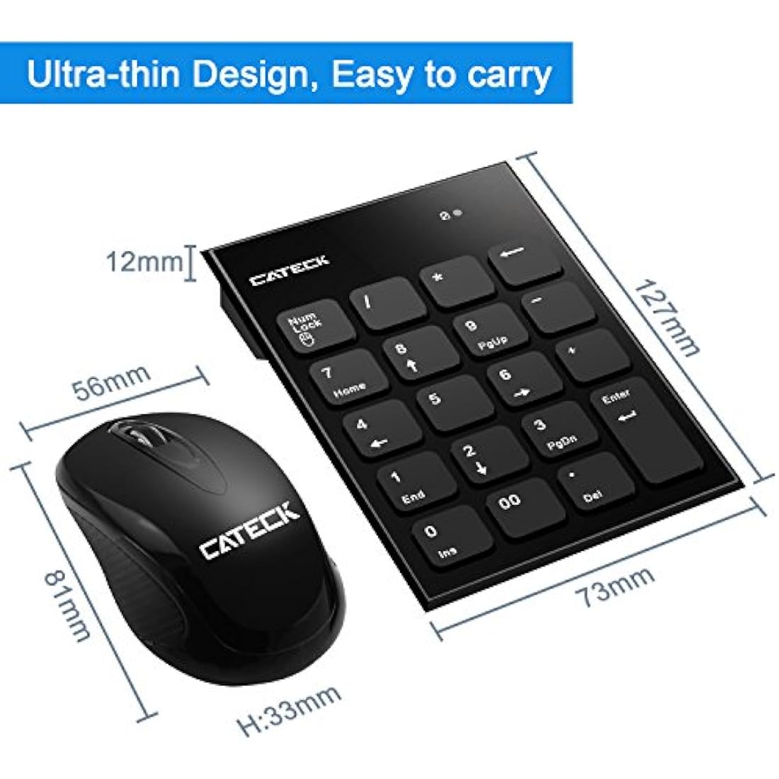 Cateck 2.4G Wireless Numeric Keypad and Mouse Combo for Laptop & PC