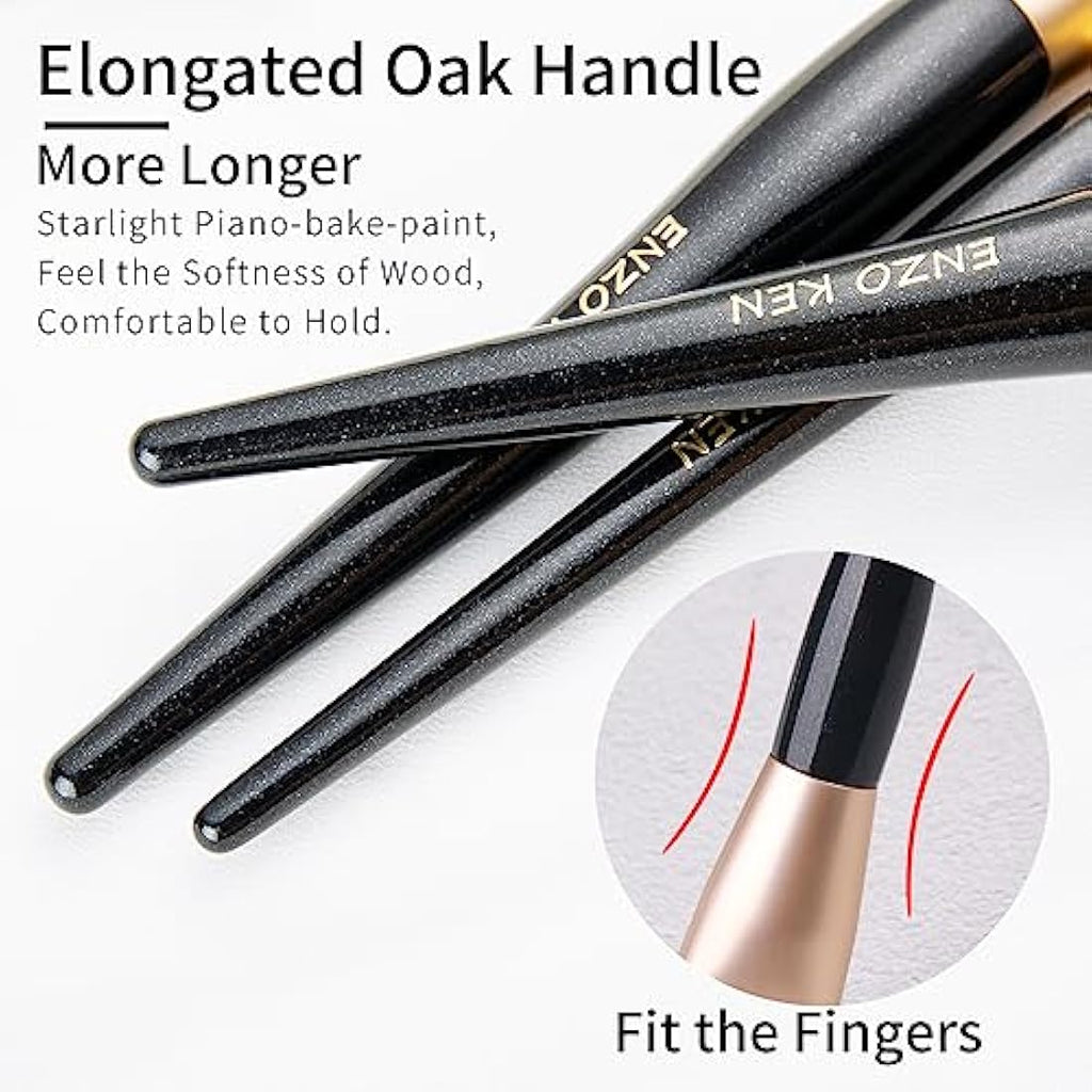 ENZO KEN Natural Goat Hair Makeup Brush Set with Oak Handle - 15pc