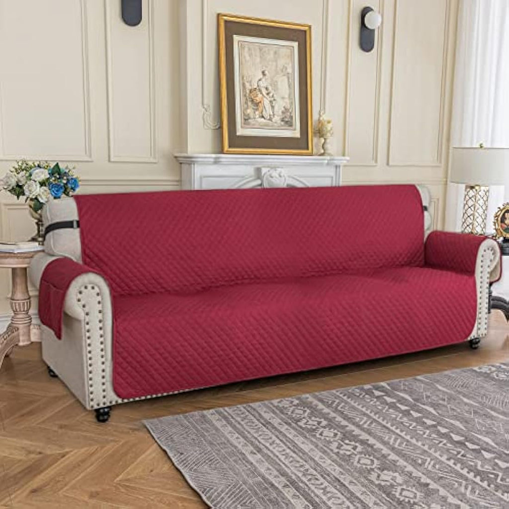 XINEAGE Quilted XL Sofa Cover | Water Resistant 4 Seater Pet Protector - Red