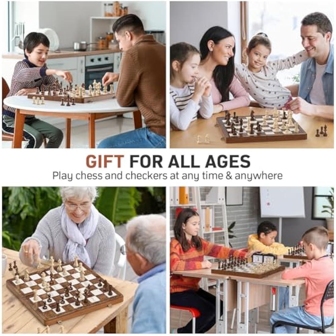 Sarr Klith 16" Wooden Magnetic Chess and Checkers Set | Foldable 2-in-1